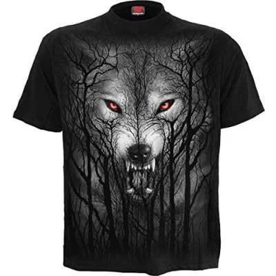 Imagen de Spiral Forest Wolf Hombre Camiseta Negro 4XL 100% algodón Regular