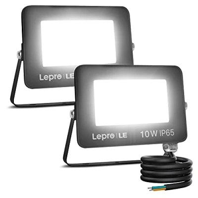 Imagen de Lepro Foco LED Exterior 10W Super Brillante 850 lm, Blanco Frío 5000 K, Ángulo de Haz 110, IP65 Resistente al Agua, Proyector para Jardín, Garaje, Hotel, Patio, etc. Paquete 2