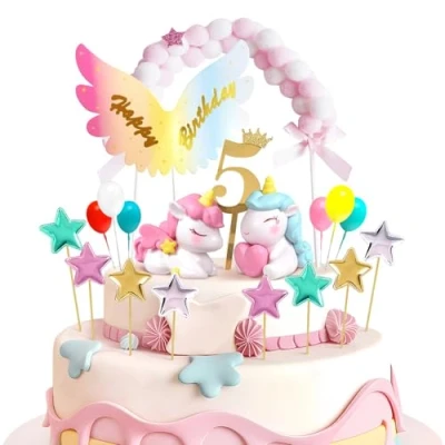 Imagen de Decoracion Tarta Unicornio 5 Años, Adornos Cumpleaños Niña 5, Cake Cupcake Topper Unicornio, para Niños