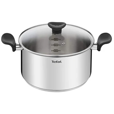 Imagen de Tefal Olla de 24 cm (5.3 L) + tapa cristal, todos los fuegos incluyendo inducción, acero inoxidable primera calidad, 10 años garantía, hervir, Primary E3084604