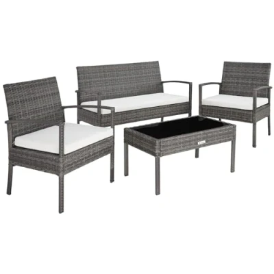 Imagen de TecTake® Conjunto Jardín Exterior de Ratán y Aluminio, Muebles Resistente a la Intemperie, 2 Sillones, 1 Sofá, Mesa Cristal, con Cojines 10 cm Juegos Fundas Gris