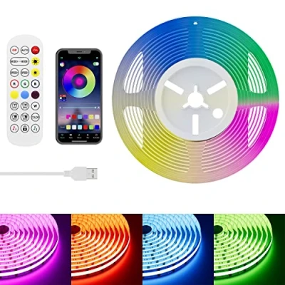Imagen de tira de LED COB USB RGB 5V con controlador aplicación inteligente Bluetooth,PAUTIX luz que cambian color 816LED/M 1.5M luces cinta multicolor para TV,decoraciones bricolaje