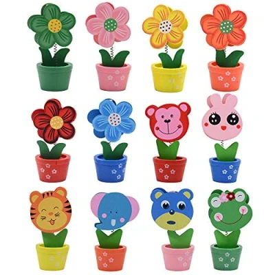 Imagen de soporte creativo para fotos con base de madera, diseño animales dibujos animados, números mesa, decoración fiestas, tarjetas, notas, fotos, clip