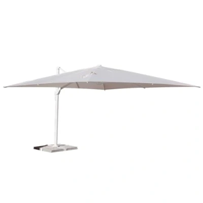 Imagen de Danieli Sombrilla de jardín aluminio, lona repelente al agua con chimenea cortavientos, poste descentralizado ajustable., Color blanco., 3x3