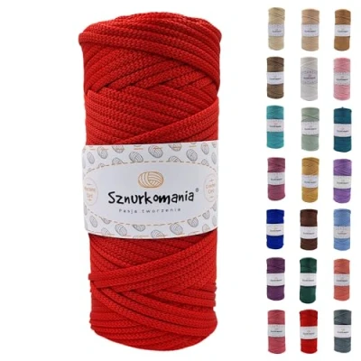 Imagen de cordón de poliéster, 5 mm, 100 m, muchos colores, ganchillo, macramé, hilo brillante, Sznurkomania (rojo)