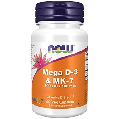 Imagen de Now Foods, Mega D 3 &amp; MK 7, Vitamina D3 y K2, Depot, Cada 5 Días 1 Cápsula, Alta Dosificación, 60 Cápsulas, Testado en Laboratorio, Sin Gluten, No GMO