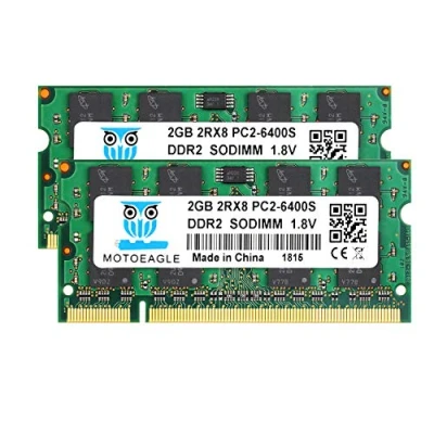 Imagen de Motoeagle 4GB Kit (2x2GB) PC2 6400S DDR2 800MHz 2RX8 Dual Rank 6400 800 1.8V 200pin Sdram SODIMM Non ECC Unbuffered Módulo de Memoria RAM para portátiles