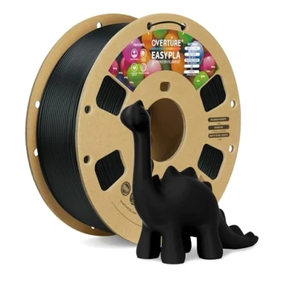 Imagen de OVERTURE Easy PLA 1.75mm Filamento de Impresora 3D, Carrete Cartón 1 kg (2,2 libras), Precisión Dimensional +/ 0.02 mm, se Adapta a la Mayoría Impresoras FDM(Easy Negro)
