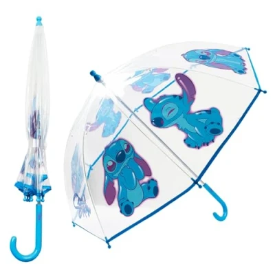 Imagen de Disney Paraguas Ligero y Transparente para Niñas Accesorios de Viaje (Azul Stitch)