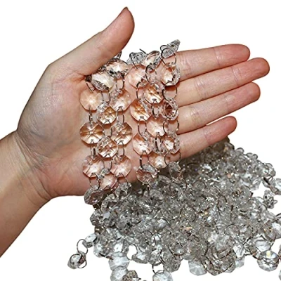 Imagen de BELLE VOUS Cadena Cuentas de Cristal para Araña (Pack 6) Guirnalda Cristales Manualidades 1 Metro Largo Abalorios Octagonales 1,9 cm Bodas/Fiestas, Joyas, Navidad, Lámparas