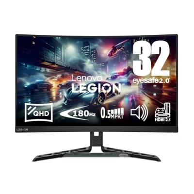 Imagen de Lenovo Legion R32qc 30 Monitor Gaming Curvo 31.5&quot; (180Hz, 0.5 ms MPRT, 16:9, 2560 x 1440 px, HDMI+DP, Altavoces 3Wx2, EyeSafe) VESA 100mm, Soporte Inclinable, Giratorio y Ajustable en Altura Negro