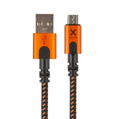 Imagen de Xtorm Xtreme USB to Micro cable (1,5 m), conector de nailon trenzado, flexible, material extra resistente (33% aluminio, 54% trenzado), negro/naranja