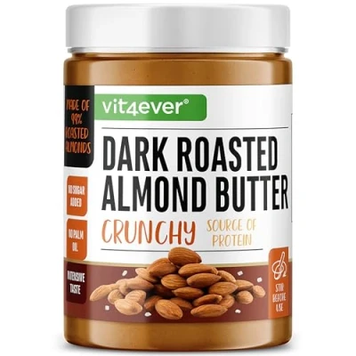 Imagen de mantequilla de almendras tostadas oscuras 1 kg natural Extra crujiente y sabor intenso refinado con sal Alto contenido en proteínas Sin aceites ni grasas palma