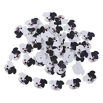 Imagen de 50 botones de madera perro para cabeza, hechos a mano, costura, manualidades, 2 agujeros, decorativos ropa, álbumes recortes,