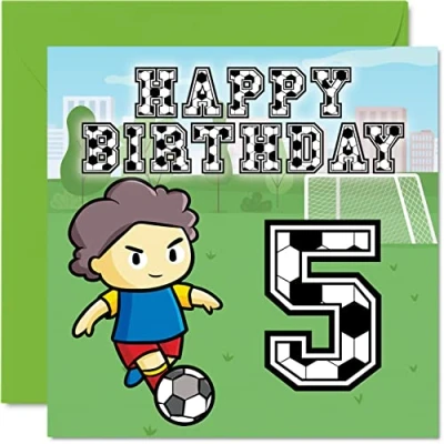 Imagen de tarjeta de cumpleaños número 5 para niño, fanático del fútbol, feliz niño años, tarjetas él, felicitación 145 mm x hijo,