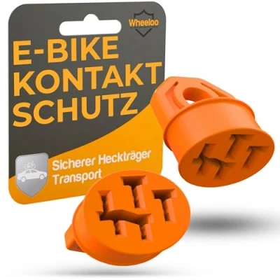Imagen de Funda de protección contacto para Bosch E Bike I Juego 2 unidades, color naranja, accesorios batería eBike, cable carga, contra la lluvia, suciedad y