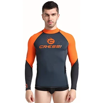Imagen de Cressi Hydro Mens Rash Guard Long Sleeves Camisa Deportiva Protectora de Manga Larga en Tejido Elástico para Hombres, Adultos Unisex, Negro/Naranja, XXXL
