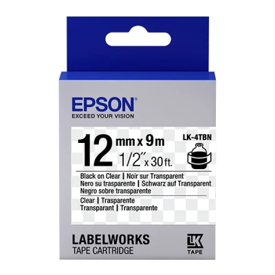 Imagen de LabelWorks LW 300L Epson LK 4TBN Cinta negro sobre transparente 12mm (C53S654012)