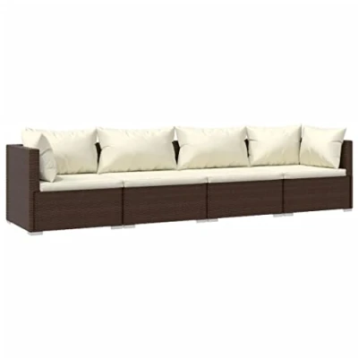 Imagen de vidaXL Set Muebles de Jardín 4 Piezas y Cojines Exterior Conjunto Casa Patio Terraza Sofá Mesa Tablero Aire Libre Comedor Ratán Sintético Marrón