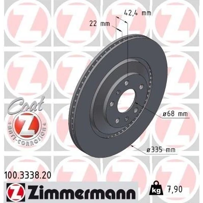 Imagen de ZIMMERMANN COAT Z 100.3338.20 Disco de freno 335 22 7/5 5 112 ventilación externa revestido altamente carbonizado AUDI: A8 D3, VOLKSWAGEN: Phaeton