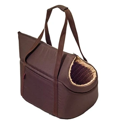 Imagen de BoutiqueZOO Bolsa para Perros, Cachorros Marrón/Beige (Minky), L: 42x29x33 cm de Transporte Perros pequenos y medianos, Cachorros, Gatos