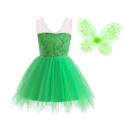 Imagen de Lito Angels Disfraz de Tinkerbell Vestido Campanilla Hada Verde con Alas Mariposa para Niñas, Talla 2 3 años