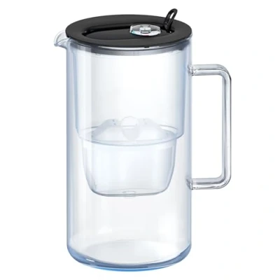 Imagen de AQUAPHOR Jarra de vidrio negro con filtro agua diseño premium tapa abatible fácil llenado, capacidad 2.5 L, 1 MAXFOR+ incluido, reduce la cal, el cloro y los