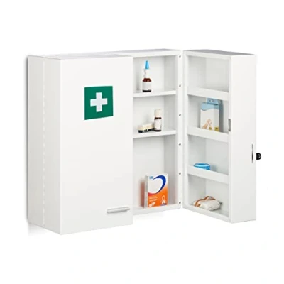 Imagen de Relaxdays Armario Botiquín de Acero con Cerradura, 11 Compartimentos, 53x53x21,5cm, 2 Puertas, Primeros Auxilios, Blanco, 53 x 21.5 cm