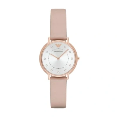 Imagen de Emporio Armani Reloj de señora, movimiento dos manecillas, caja acero Rosa dorado 32 mm con correa piel, AR2510, claro y blanco roto