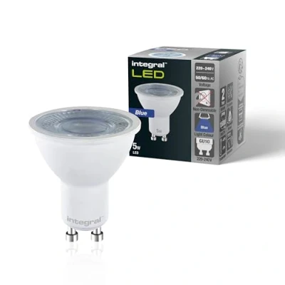 Imagen de Integral pack de 4 bombillas GU10 LED azul 5 W (equivalente a 50 W), ángulo haz 40 Para expositores, restaurantes, hoteles, jardines, decoración e iluminación ambiental