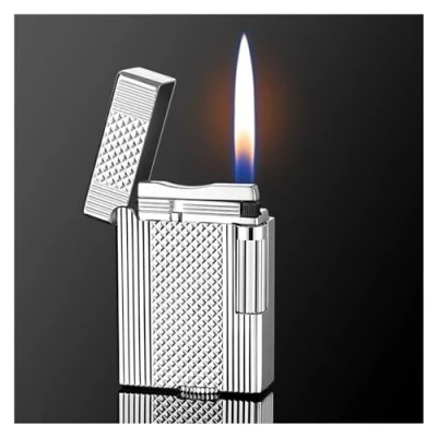 Imagen de Encendedor de butano, Llama Tipo Chorro a Prueba Viento, portátil, butano Recargable, Multifuncional for Acampar, Viajar y más (butano no Incluido)(Silver2)