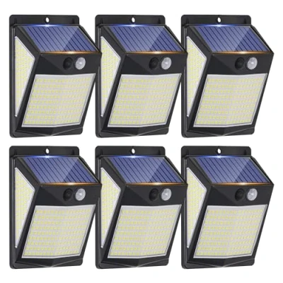 Imagen de luces solares para exteriores, de seguridad 238 LED y sensor movimiento 3 modos, ángulo amplio 270, luz pared solar impermeable IP65 (6 Pack)
