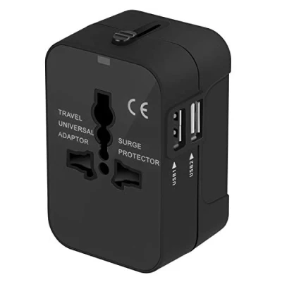 Imagen de Adaptador Enchufe De Viaje Universal Internacional con Dos Puertos USB para Japón China Canadá USA EU UK AU Acerca 150 Países Navidad (Negro)
