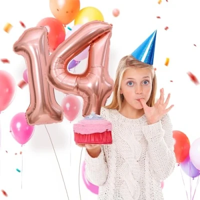 Imagen de Globos de Cumpleãnos Numeros 14 Oro rosa,101 CM Globo Gigantes Grandes Decoracion,Globo Numero Niño Niña Adultos decorazione,Vuelan con Helio