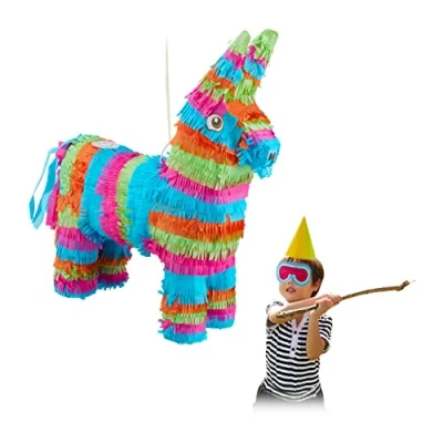 Imagen de Relaxdays Burro, Piñata Animales para Rellenar, Niños, Cumpleaños, Fiestas, Celebraciones, Colgante Golpear, Color, Pinata Esel 2&quot; (10031472)