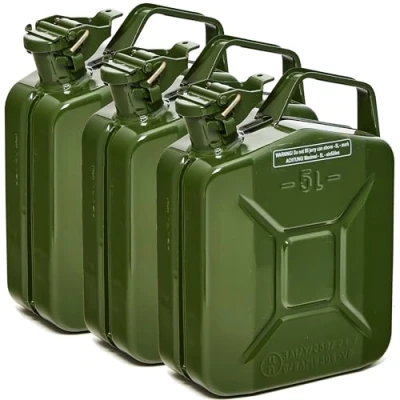Imagen de BW® Bidón de combustible metal, 3 x 5 litros, color verde oliva, RAL 6003, certificado TÜV y autorización UN, fabricado en Europa