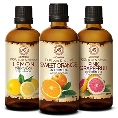 Imagen de Juego Aceites Esenciales de Limón 100ml, Naranja Pomelo 100ml para Aromaterapia Difusor Aromalamp Humidificador Lámpara Aromática Cuidado des Uñas