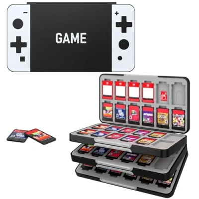 Imagen de MoKo Funda para Almacenamiento de Switch Juegos Compatible con Nintendo OLED/Switch/Switch Lite, Organizador 72 Tarjetas Juego 24 SD Impermeable Estuche, Negro &amp; Blanco