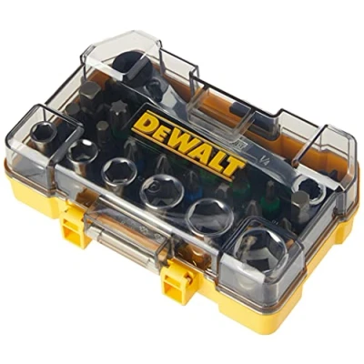Imagen de Dewalt DT71516 QZ Juego de 24 piezas con Llaves vaso y Puntas atornillar, hexagonales, Llave carraca, Portapuntas, 25mm, Giallo/Nero