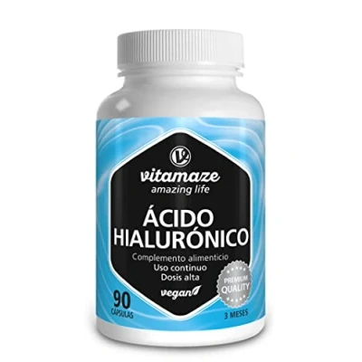 Imagen de Vitamaze® Ácido Hialurónico Puro Capsulas, 300 mg Alto Concentrado por Capsula Vegano para 3 Meses, alta Biodisponibilidad, Tamaño Molecular de 500 700 kDa, Natural sin Aditivos Innecesarios