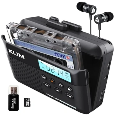 Imagen de KLIM K7 Reproductor Cassette + Nuevo 2024 Conversor de a MP3 Walkman Player Portátil con Micrófono y Altavoz Integrados Batería Recargable Auriculares Tarjeta SD 16 GB