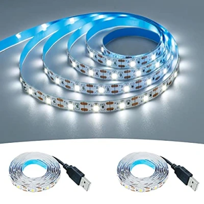 Imagen de GOMING Tira LED USB 5V Blanco Frio 6000K 120LED/2M 2835 SMD 4M (2m x 2Piezas) No Impermeable IP20 Luces para DIY Gabinete, Armario y más