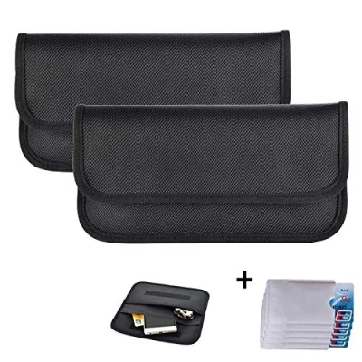 Imagen de Newseego 2 Pack RFID Signal Blocking Bag 5X Mangas de Tarjeta crédito Gratis Anti Theft Faraday for Car Key Fob &amp; Cell Phone Pocket, Shielding Pouch(2 Black)