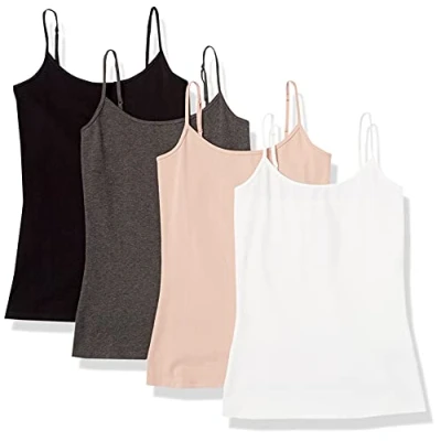 Imagen de Amazon Essentials Camisola de Ajuste Entallado Mujer, Pack 4, Blanco/Carbón Mezcla/Negro/Rosa Viejo, S