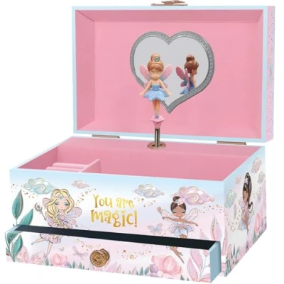 Imagen de Giggle &amp; Honey Joyero Musical de Hada para Niñas Caja Música Niños con Giratoria y Espejo, Regalo Princesa Niñas, Cumpleaños Edades 3 10, Rosa