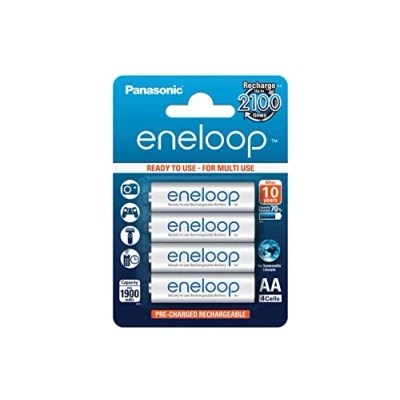 Imagen de Panasonic eneloop, pilas de Ni MH listas para usar, AA Mignon, pack 4 uds., mín. 1900 mAh, 2100 ciclos carga, potentes y con baja autodescarga, recargables