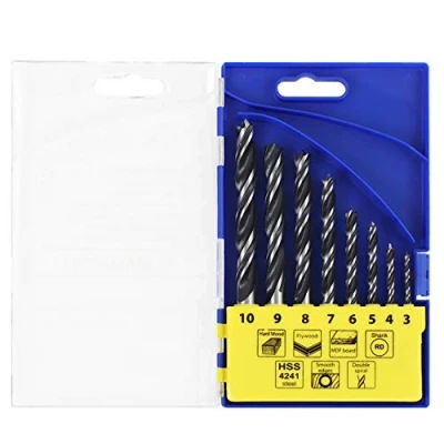 Imagen de S&amp;R Juego 8 Brocas para Madera en acero HSS. 3,4,5,6,7,8,9,10 mm taladro con vástago redondo.