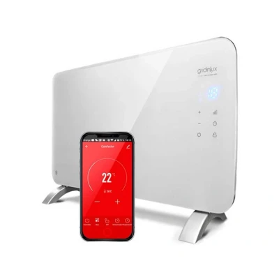 Imagen de Gridinlux Homely Radiador Cristal Eléctrico, Calefacción Termostato, Convector Calor, WiFi, App, Silencioso, Apto para baños, Color Blanco, WIFI WARM 1500
