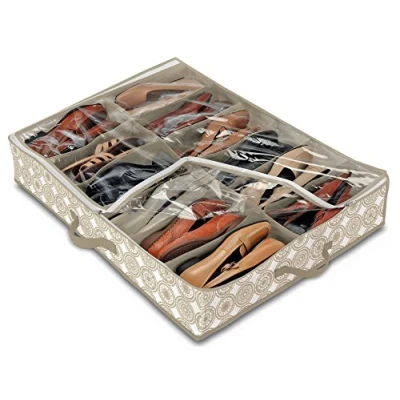Imagen de Domopak Living 8001410074294 funda zapatos 12 compartimentos Elle, plástico, blanco/Beige, 76 x 60 15 cm