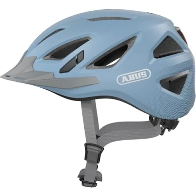 Imagen de ABUS casco urbano Urban I 3.0 de bicicleta con luz trasera, visera y cierre magnético para hombre mujer azul claro, talla L